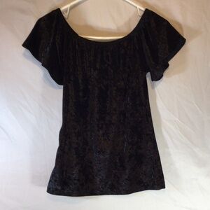 Potters Pot XS/Small Black Crushed Velvet Scoop Neck Short Sleeve Y2K Top